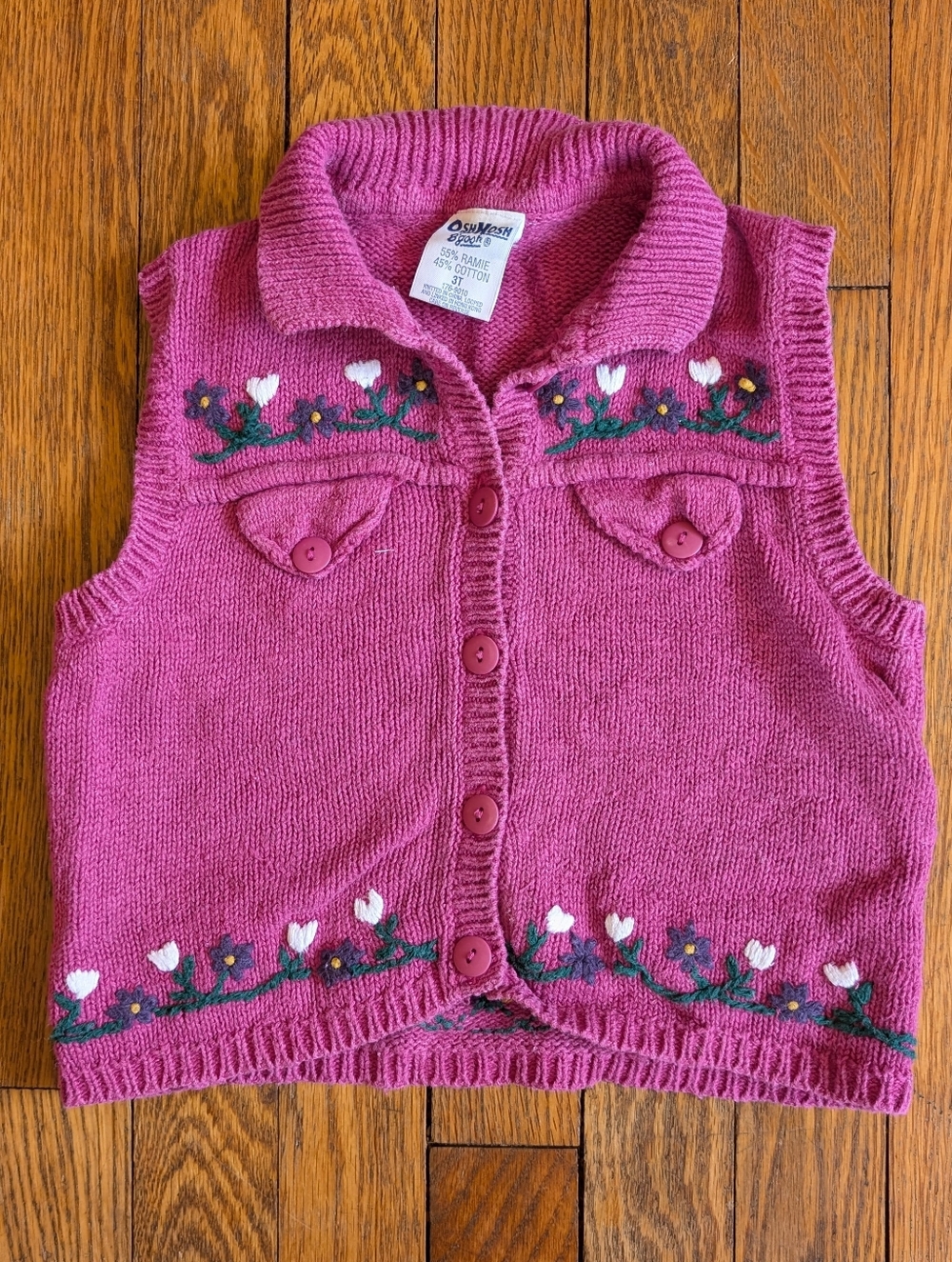 Vintage 90's Y2k OshKosh B'gosh Pink Floral Knit Sweater Vest